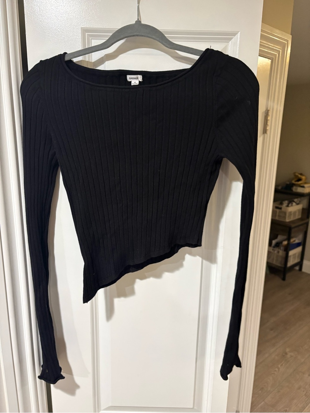 Garage Black Ribbed Long Sleeve Crop Top